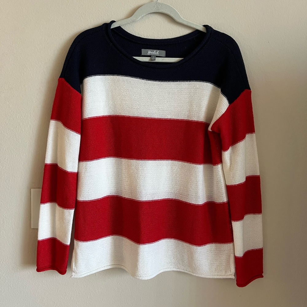 Marled Medium Red, White, and Blue Sweater